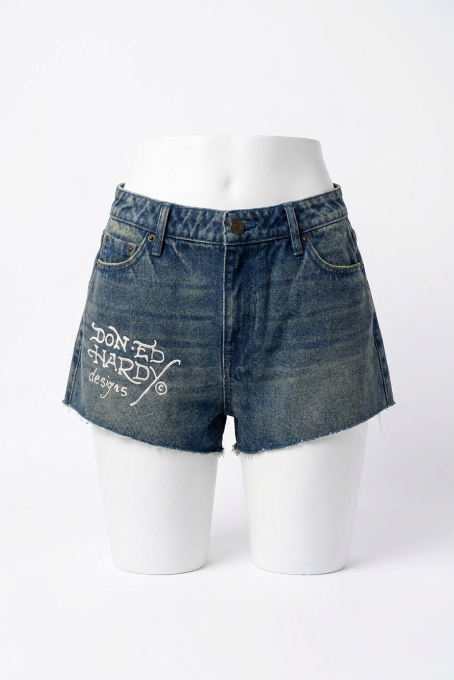 NEW ED HARDY women's heart dagger denim short in medium tint